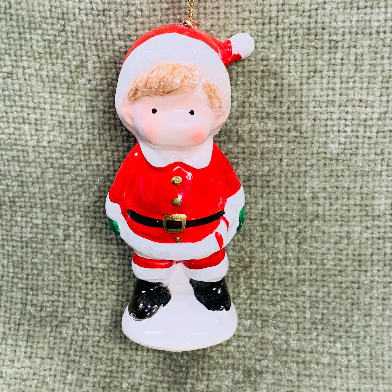 Vintage Boy Santa Christmas Ornament Holiday Decor Ceramic