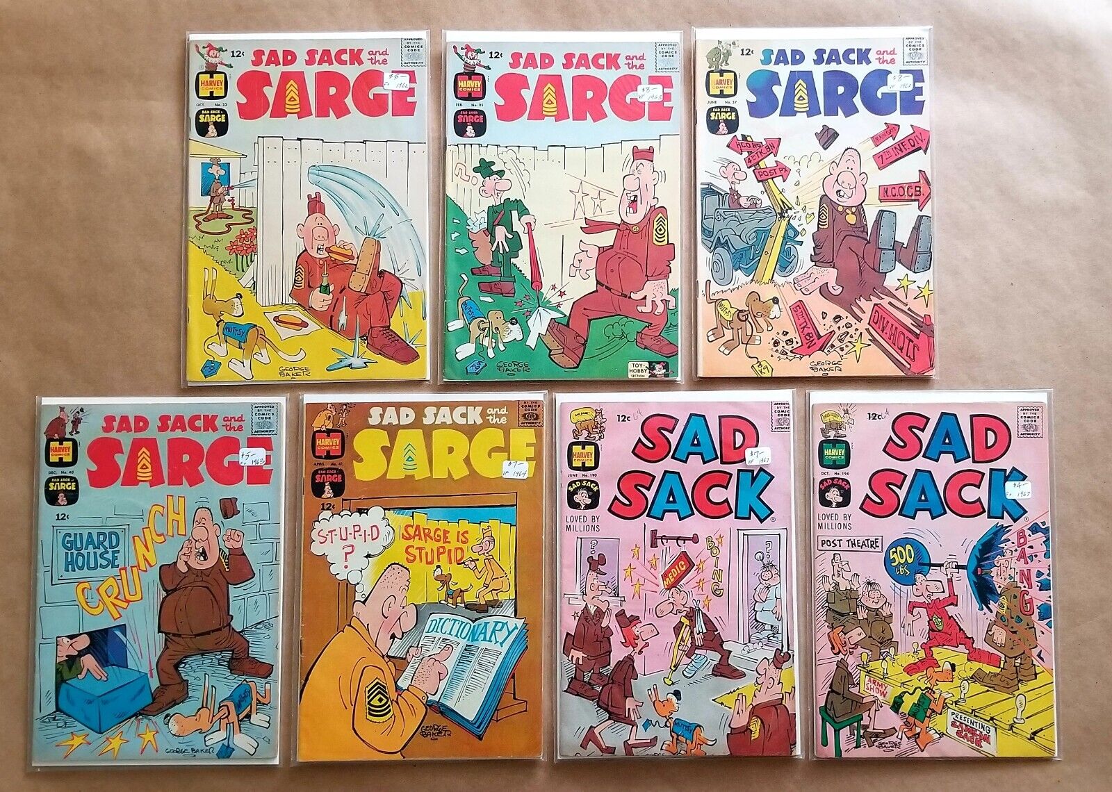 Lot of 7 Sad Sack and the Sarge Harvey Comics # 33, 35, 37, 40, 42, 190, 194 VF