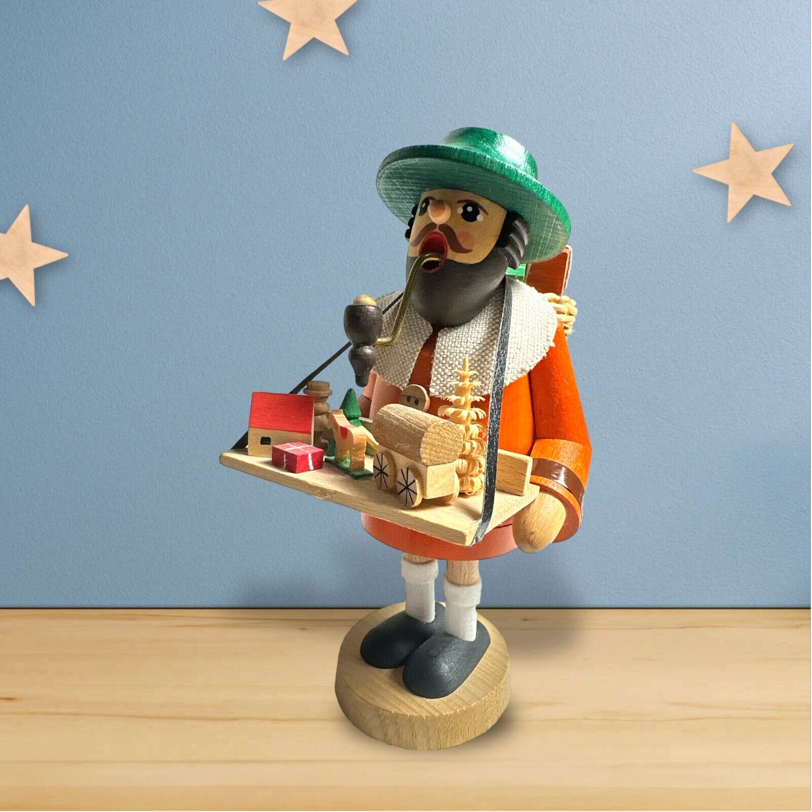 Volkskunst Erzgebirgische Germany Hand Made Smoker Traveler Toy Salesman