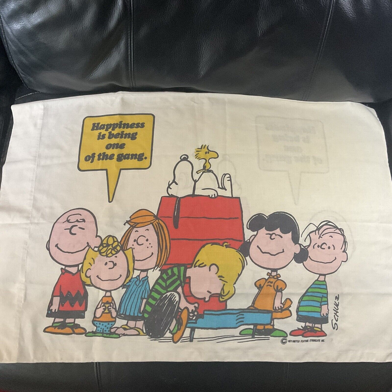 Vintage 70s 1971 Charlie Brown Peanuts Schulz One Of The Gang Pillow Case