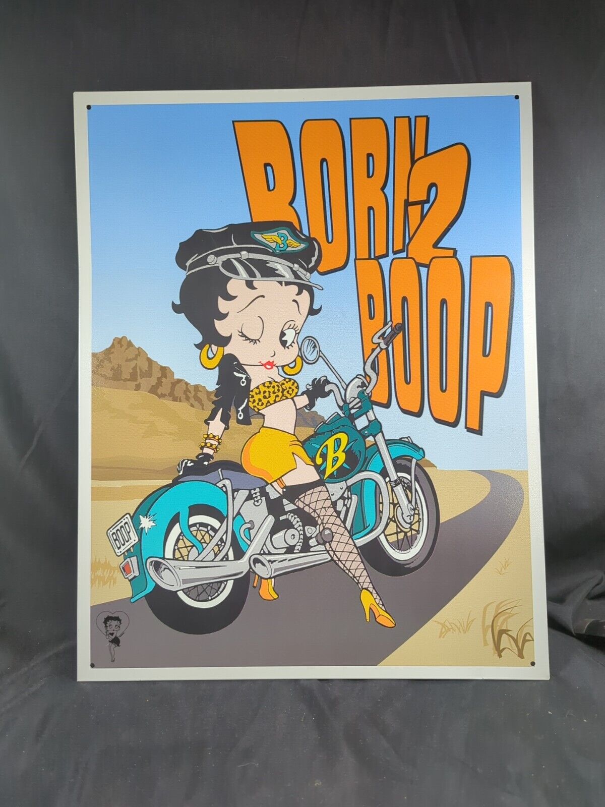 Vintage 1991 Betty Boop Metal Sign 12.5x16 Born 2 Boop Riding Motorcycle Biker