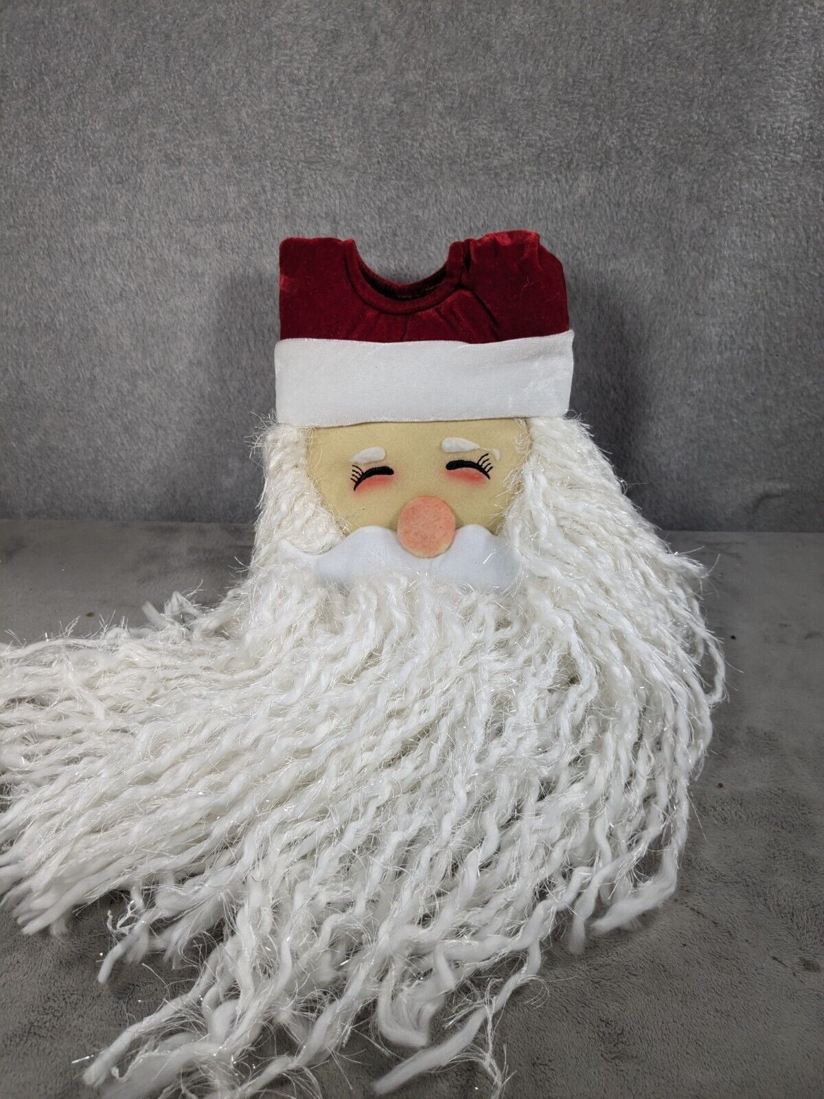 Vintage Handmade Santa Claus Face Head Knit Wall Hanging Shelf Sitter