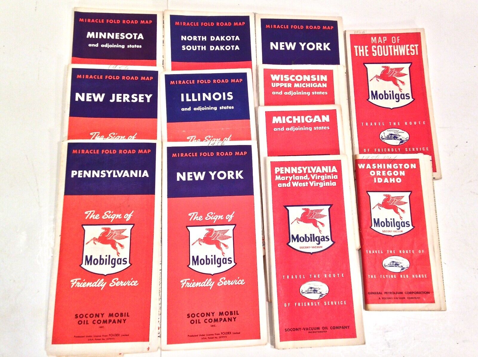 Vintage 1950\'s Mobiloil Road Maps Lot Of 12 LOOK AND READ.