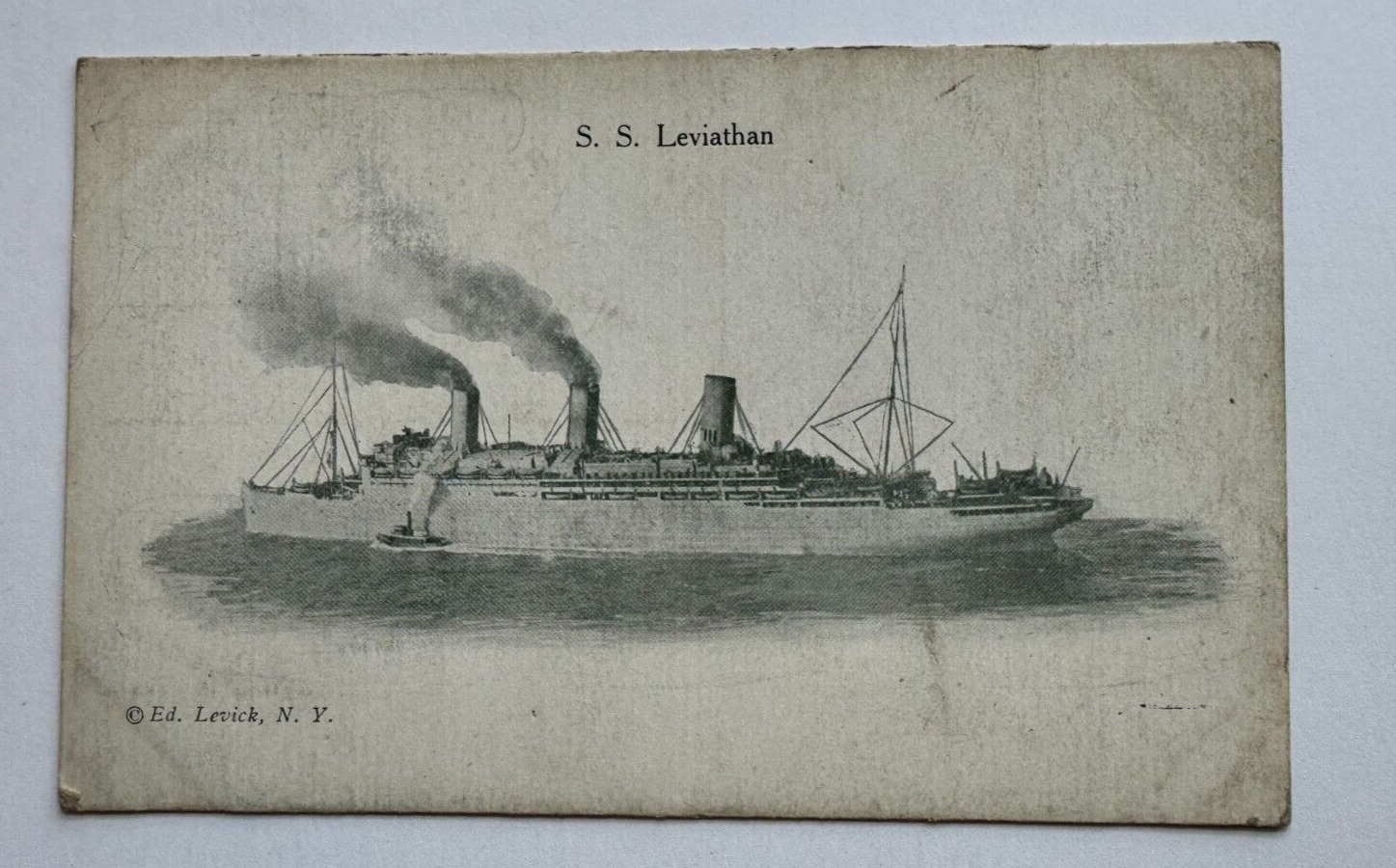 Vintage ca 1920s Ship Postcard SS Leviathan steamer steamship ocean liner