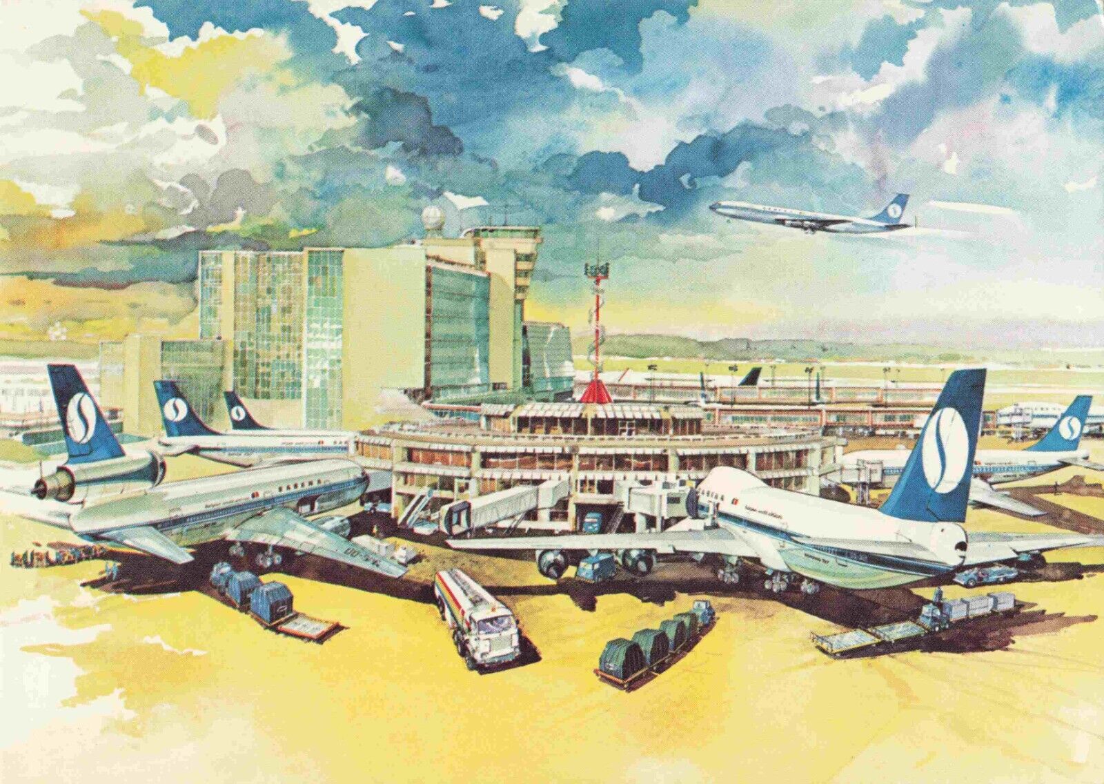 Sabena Belgian World Airlines Brussels National Airport Boeing Postcard Vtg #28