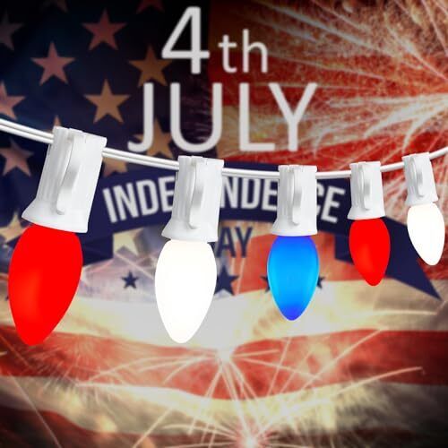 4th of July Decorations - 22.8Ft 4th of July Lights LED Red White Ceramic LED