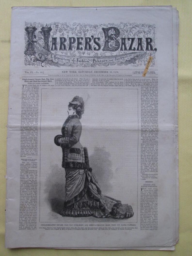Vintage Newspaper,HARPER\'S BAZAR, Dec.23,1876, Square Coat,Skirts, ORIGINAL
