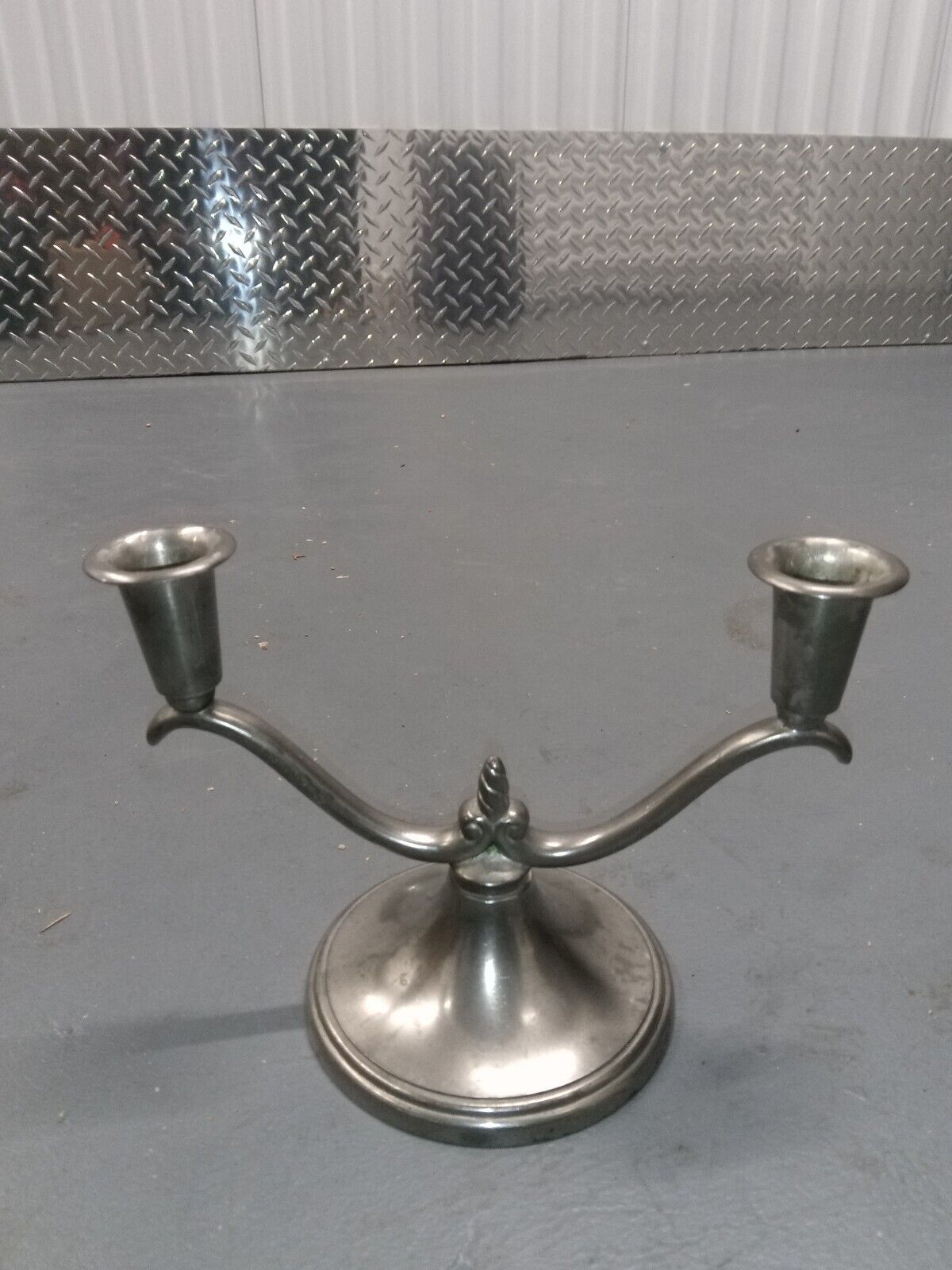 Vintage Poole\'s Pewter Double Candle Stick Holder