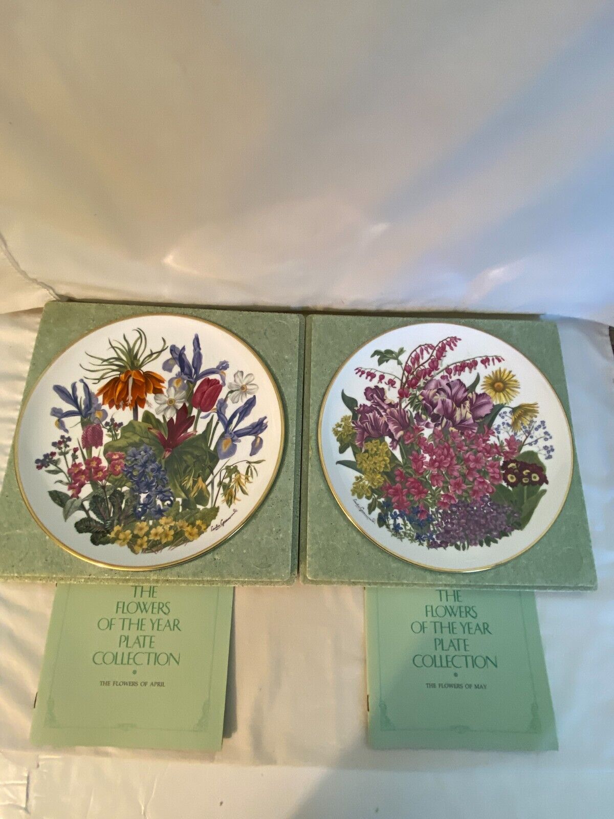2 Wedgwood Franklin Porcelain April & May Flowers of the Year Collector Plates