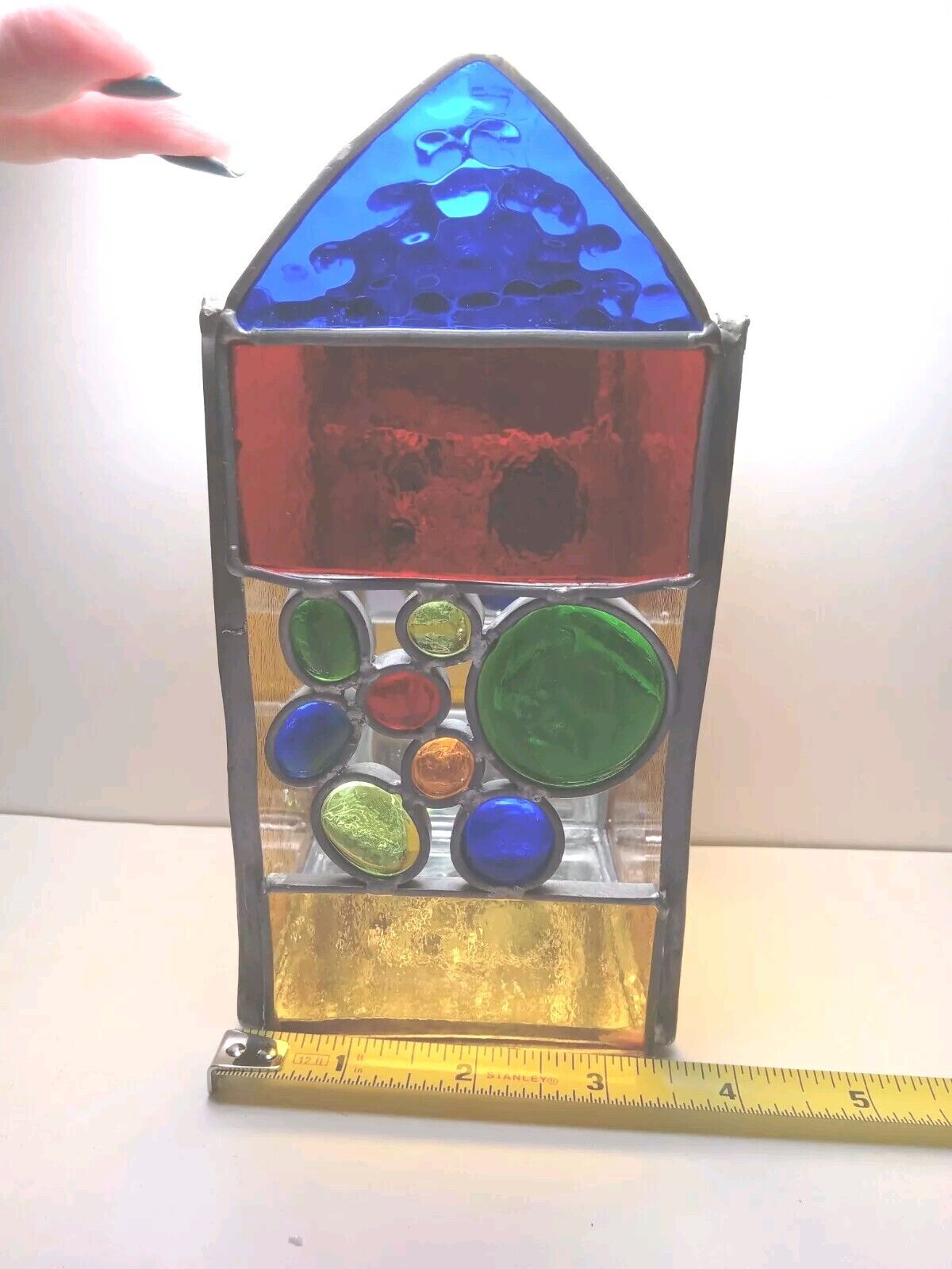 Vintage Stained Glass Candle Holder Votive Beaded Jewel Mirror 7\