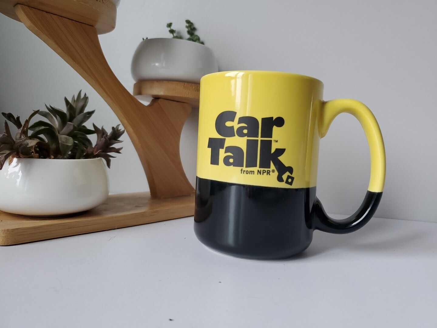 Vintage Car Talk Mug Yellow & Black Click & Clack Coffee Tea NPR EUC