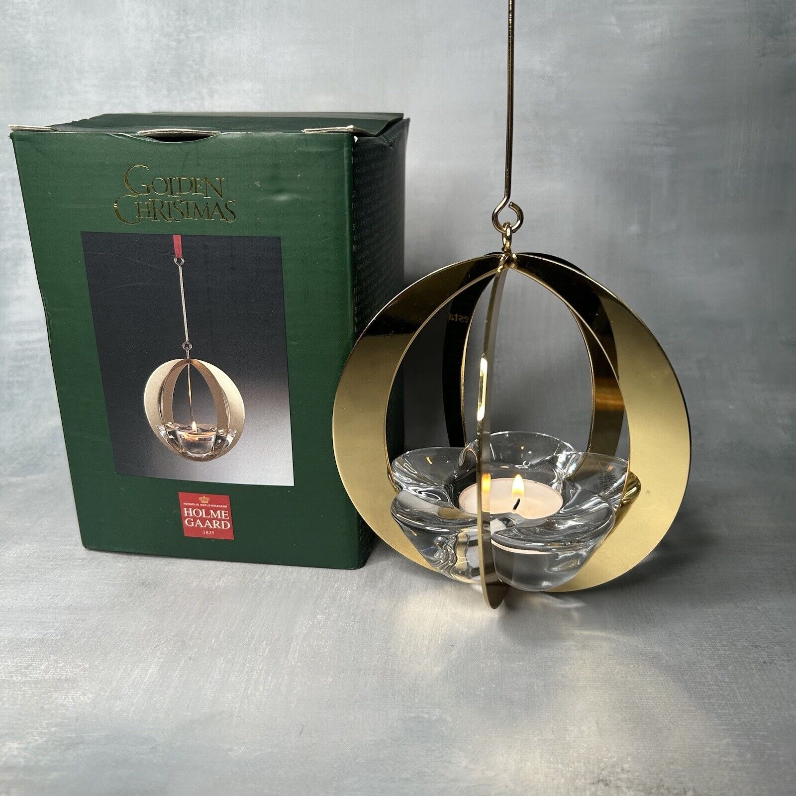 Holmegaard Denmark Golden Christmas Glass & Gold Metal 2004 Annual Candleholder