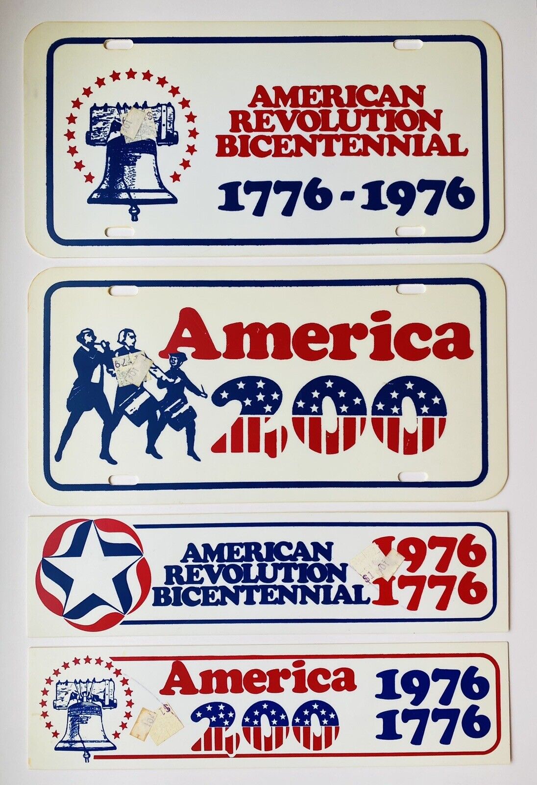 Patriotic Plastic Vanity License Plates Signs Bicentennial Set Of 4 Vintage USA
