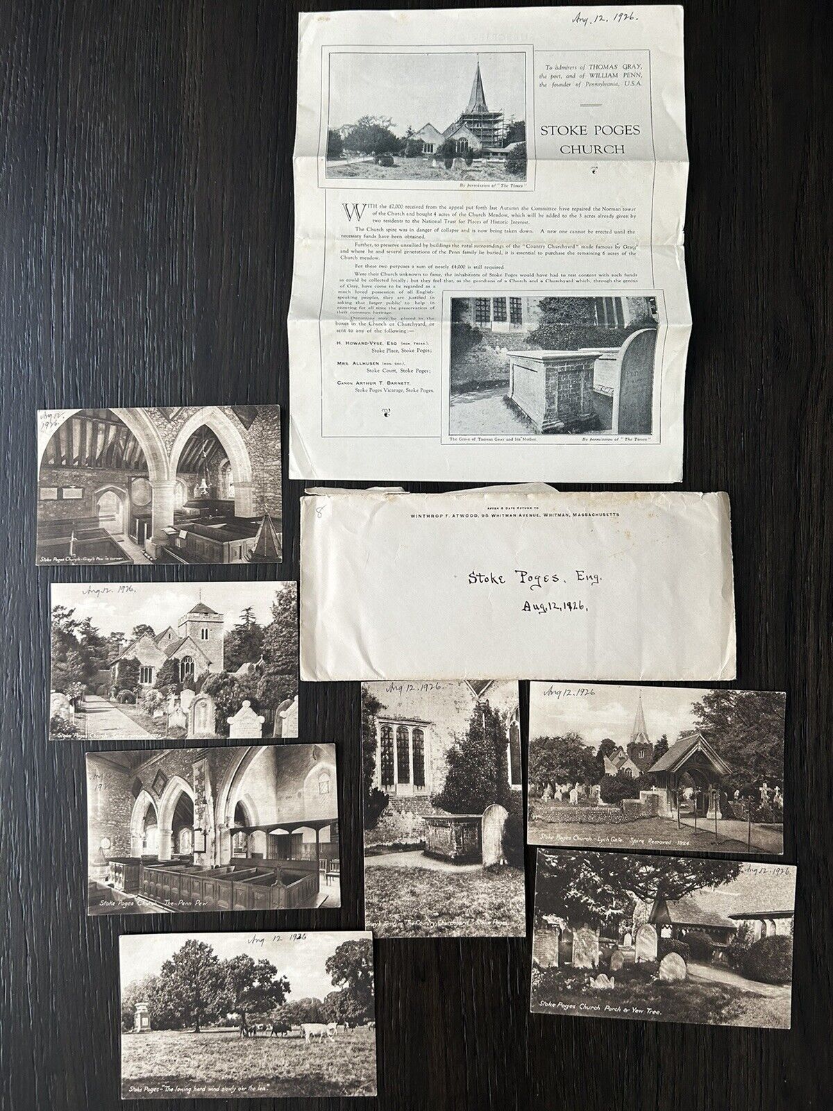 Stock Poges England 1928 Set Of Postcards, Church Brochure 1928
