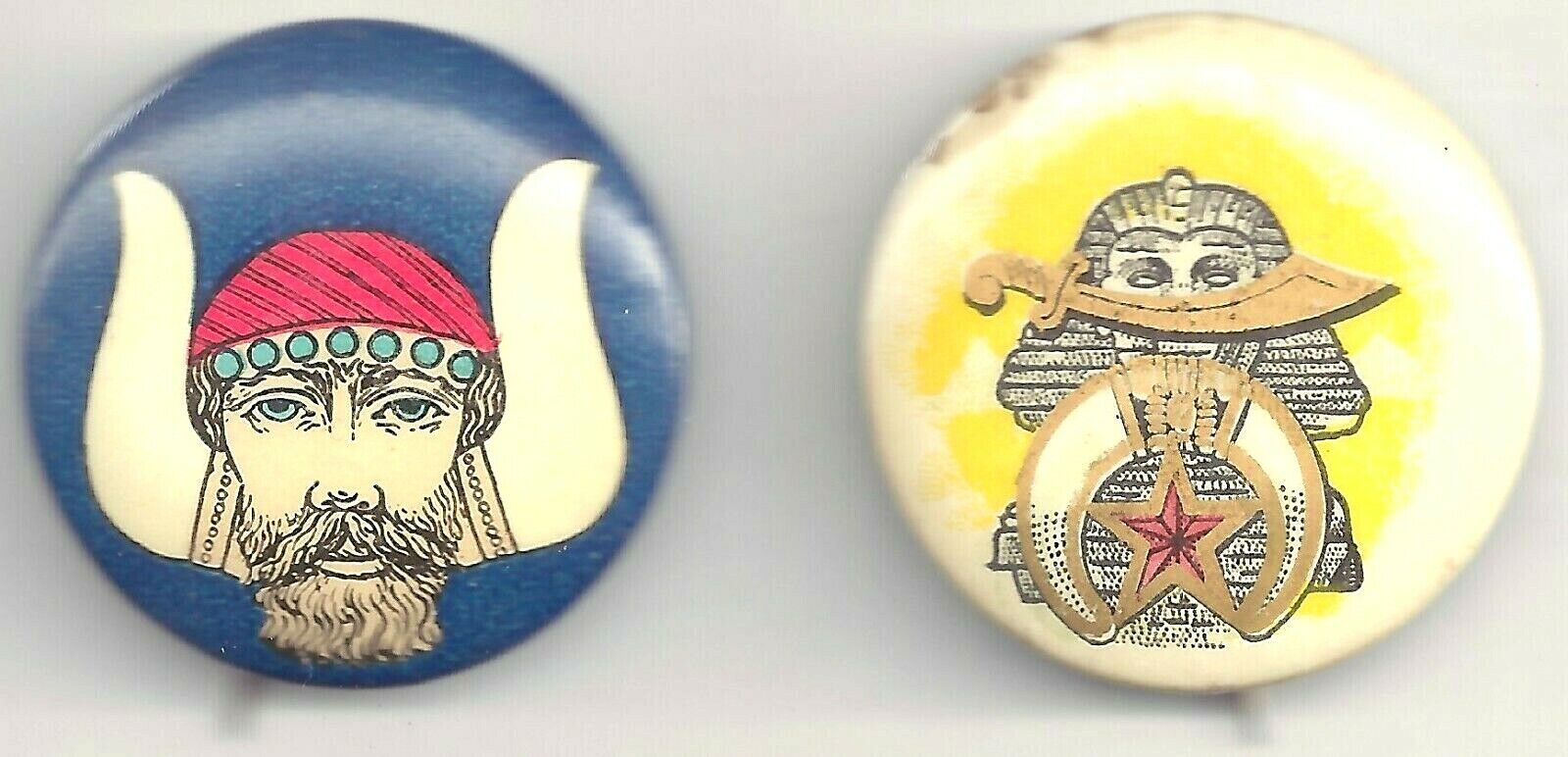 2 Dif. Masonic Pins ~ Viking & Sphinx w/ Mason Symbols
