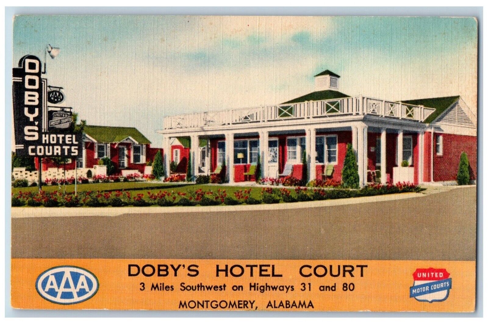 Montgomery Alabama AL Postcard Doby\'s Hotel Court Exterior c1940 Vintage Antique