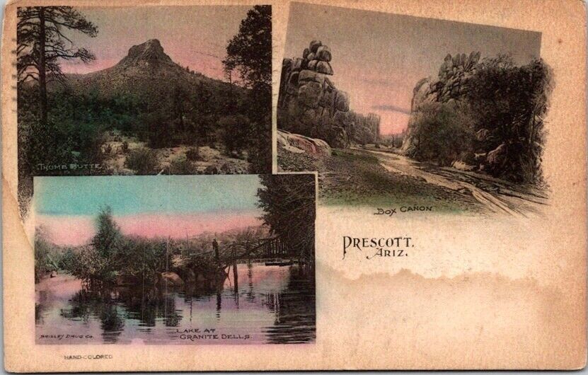 Postcard Vistas of Prescott Arizona AZ Thumb Butte Box Canon Granite Dells  7257