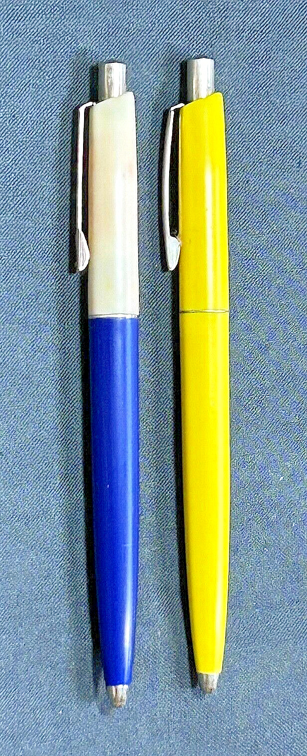 2- Late 60s - 70s  BANKERS Yellow, Blue & White Retract. BP Pens. Cuuuute