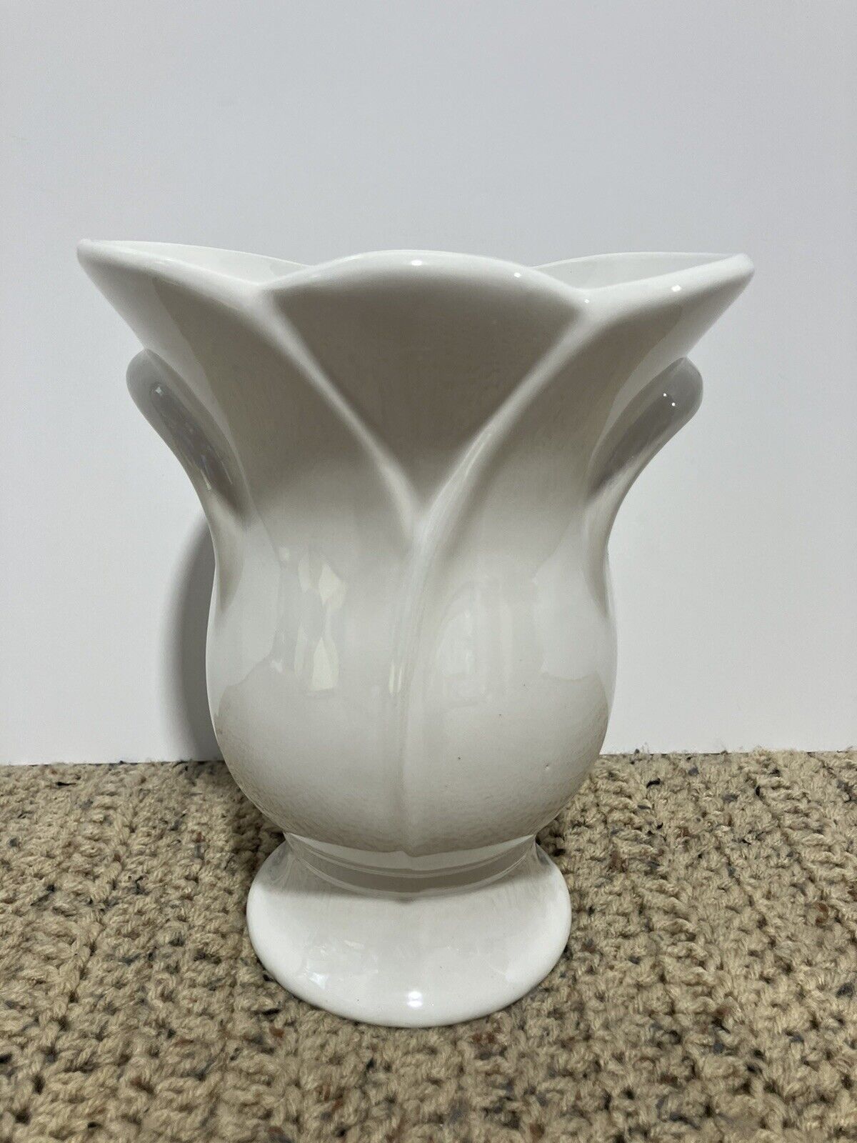 Vintage Teleflora All White Glazed Iridescent Pedestal Vase 8”Tall