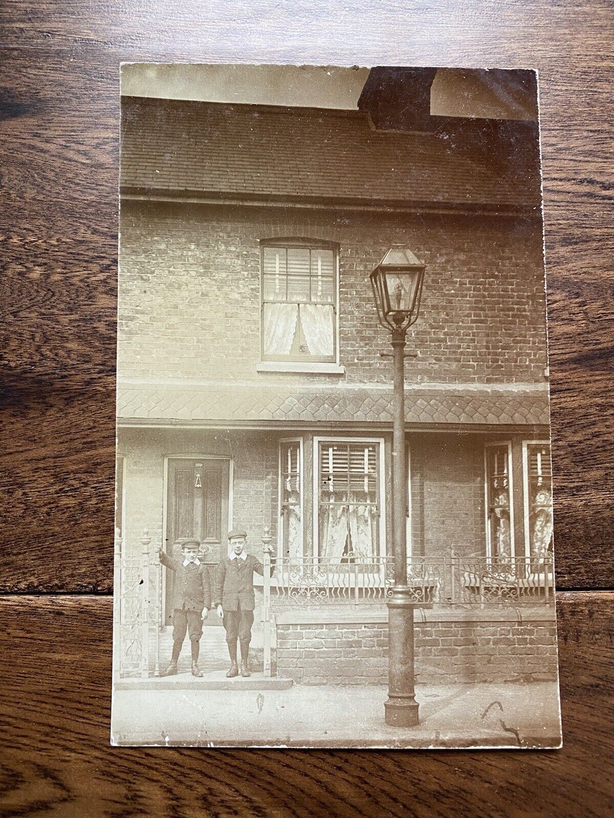 Boys Edwardian Era Home & Street Lamp RPPC Well Dressed Kids Vintage Photo