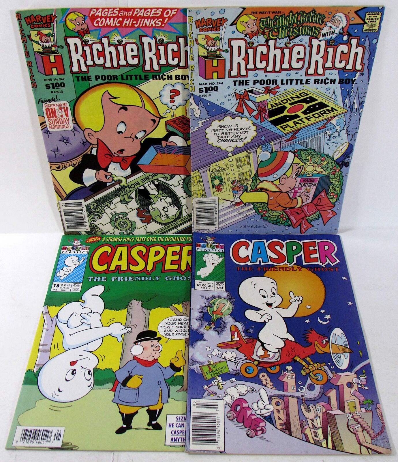 Richie Rich Lot of 4 #247, 244, 18, 1 Harvey Comics (1990) 1st Print Comic Books