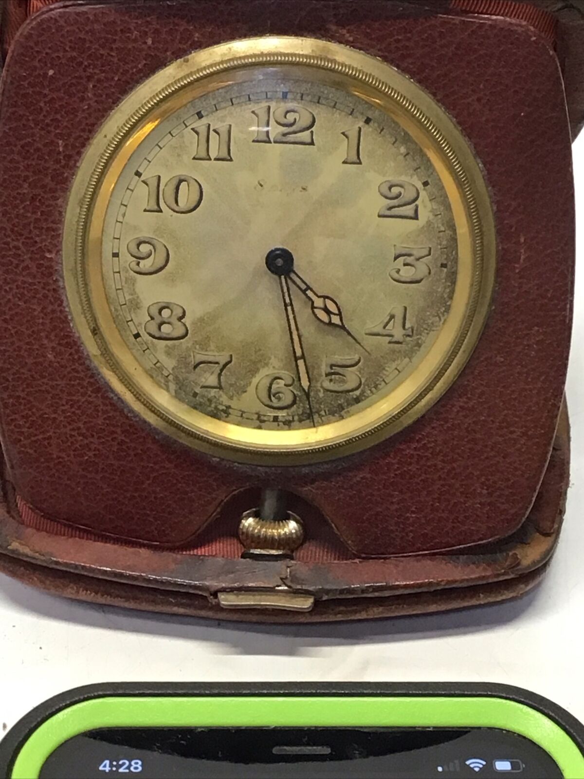 Old Swiss Schild & Co Antique 8 Day 6 Jewel Travel Clock In Leather Case Working