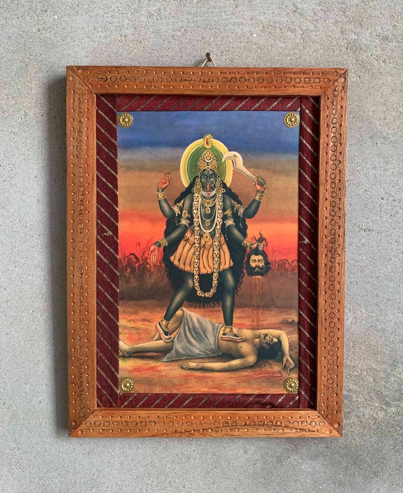 Old Maha Kali Picture Frame, Indian Hindu Goddess Photo, Vintage Frame-8.5x11.5