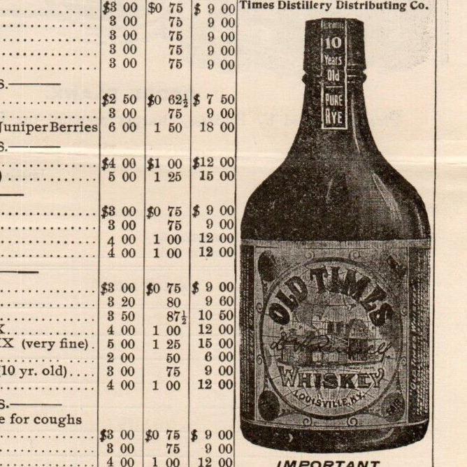 c.1910 Old Times Distillery Order Form Letterhead Price List Bourbon Louisville