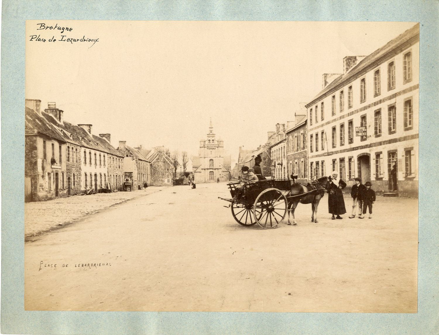 Côtes d'Armor, Place de Lézardrieux, approx. 1880 Vintage Albumen Print. Board