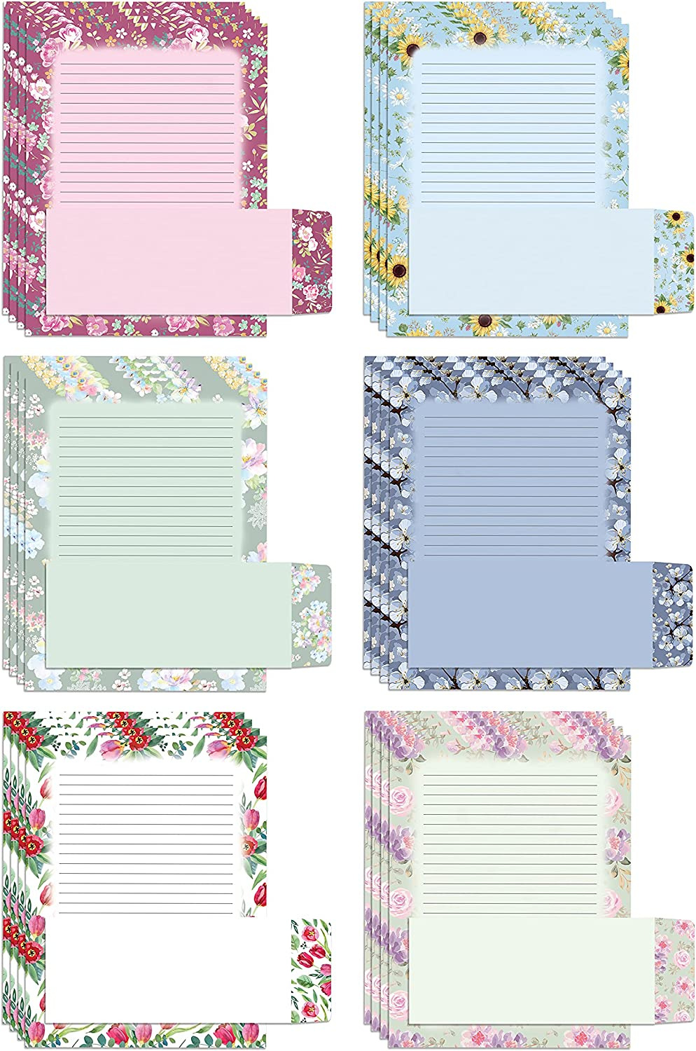 Better Office Products Floral Paper Stationery Set, 100 Piece Set (50 Lined Shee