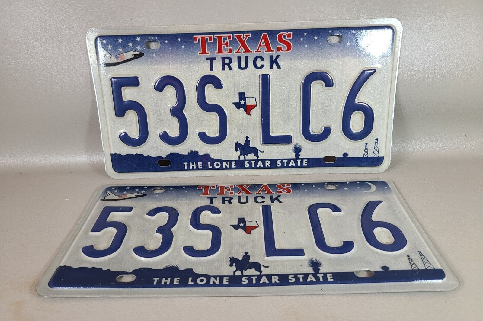 Texas Truck License Plate Pair Set 53S LC6  2000's Shuttle