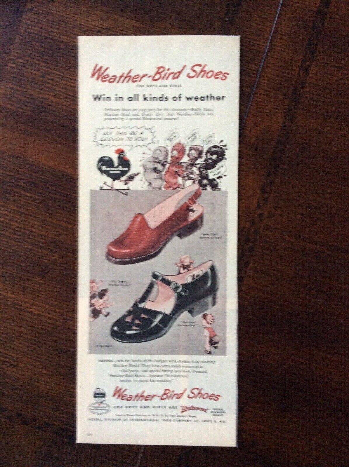 1947 vintage original ad Weather-Bird Weatherized Shoes For Boys & Girls