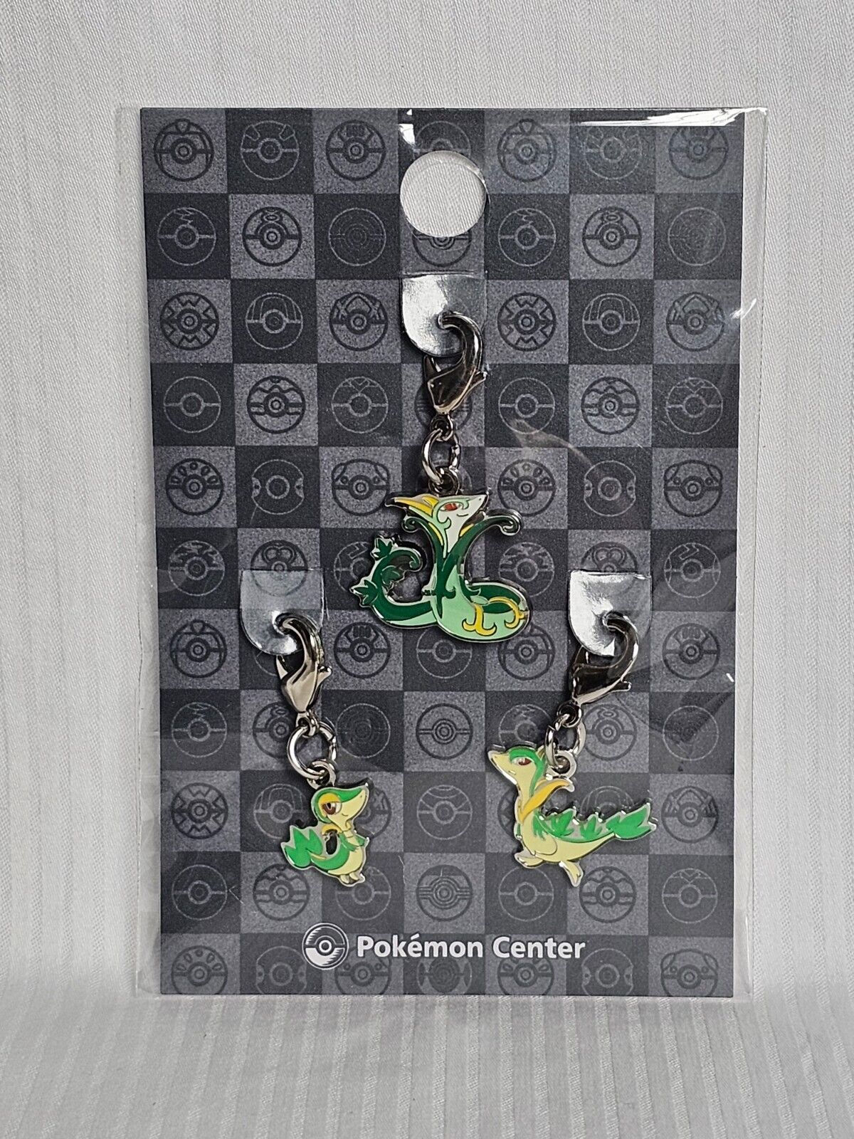 Pokemon Center Metal Charm # 495 496 497 Snivy Servine Serperior Key Chain Set