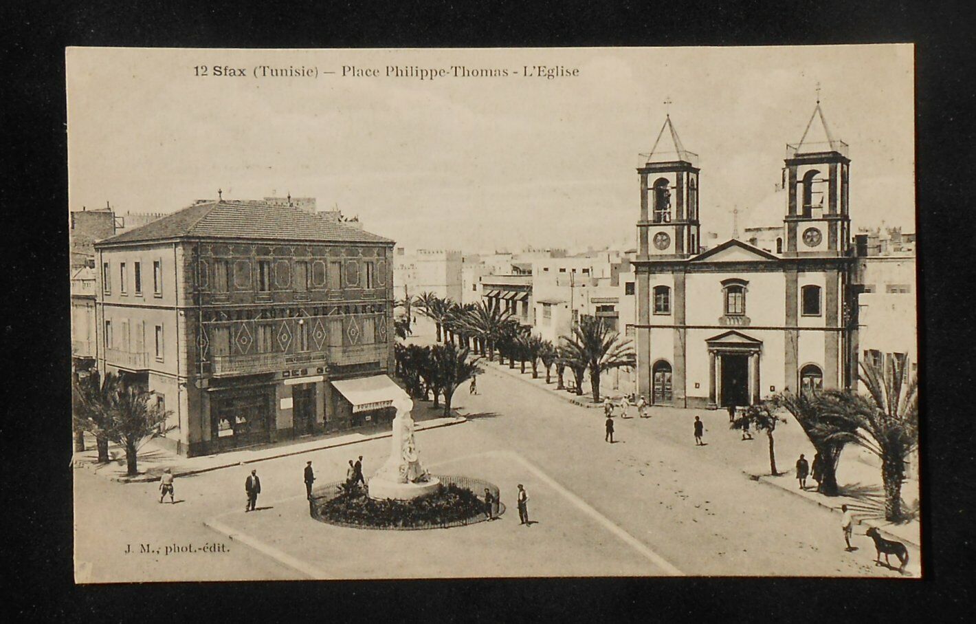 1910s Place Philippe Thomas L'Eglise Sfax Tunisia Postcard