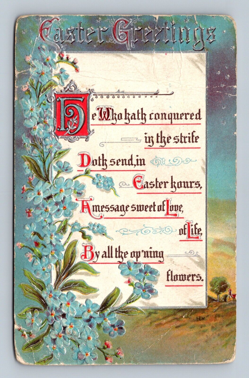 Vintage Postcard Easter Greetings Flowers Holiday Celebration