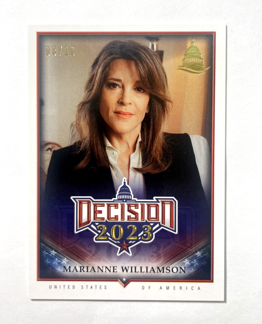 MERIANNE WILLIAMSON Decision 2023 Serial #/10 Gold Foil Political Card #230