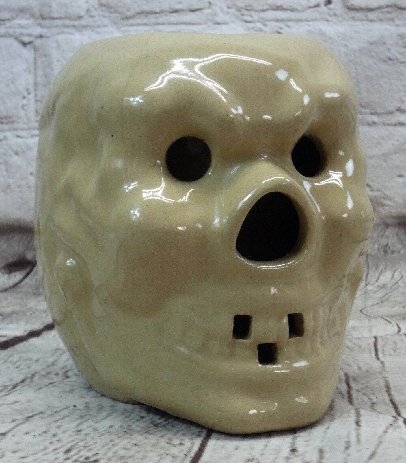 Trader Vic\'s Skeleton Mug Skull Large Glazed Mug Missing Teeth Signed Vintage