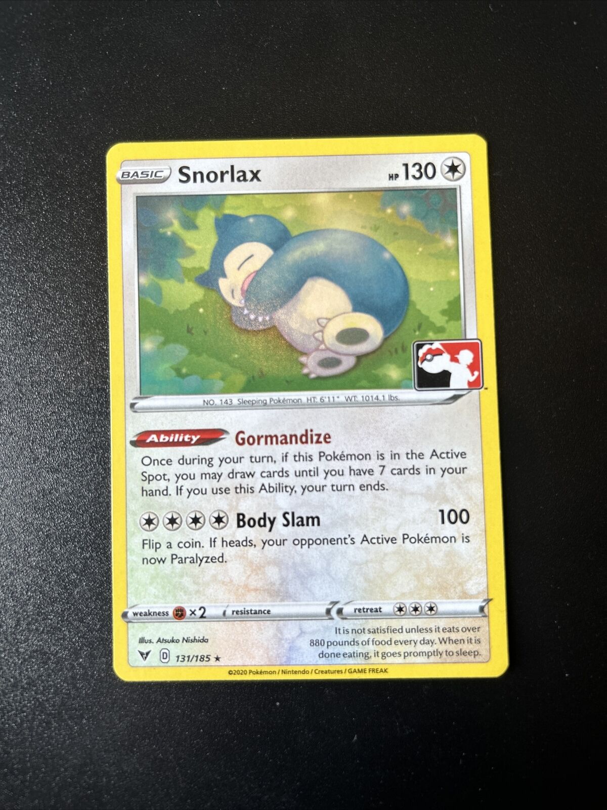 Snorlax Play Stamp Pokemon Card - 131/185 Vivid Voltage