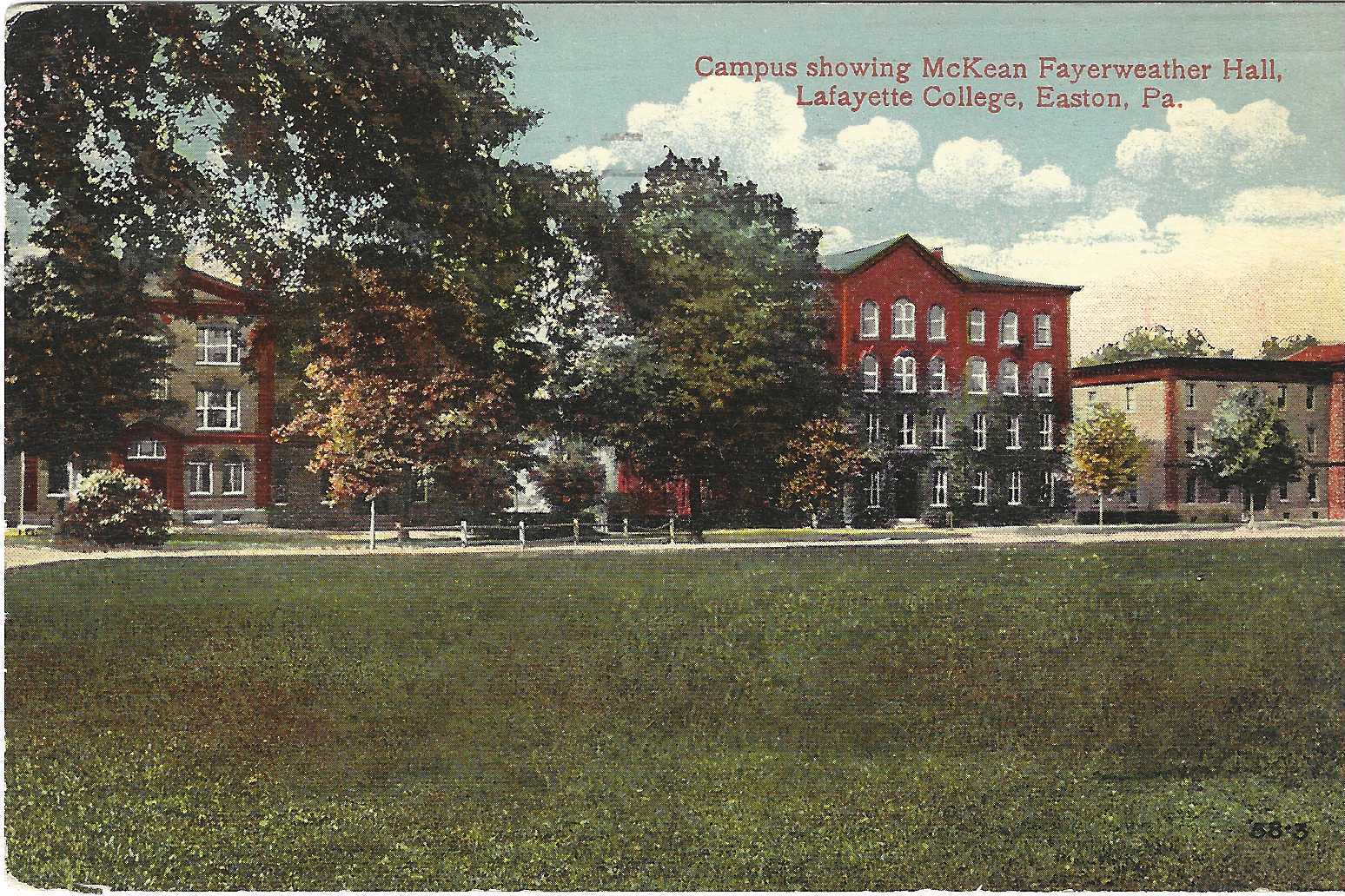 EASTON, PA. POSTCARD Lafayette College Showing McKean Fayerweather Hall, 1919