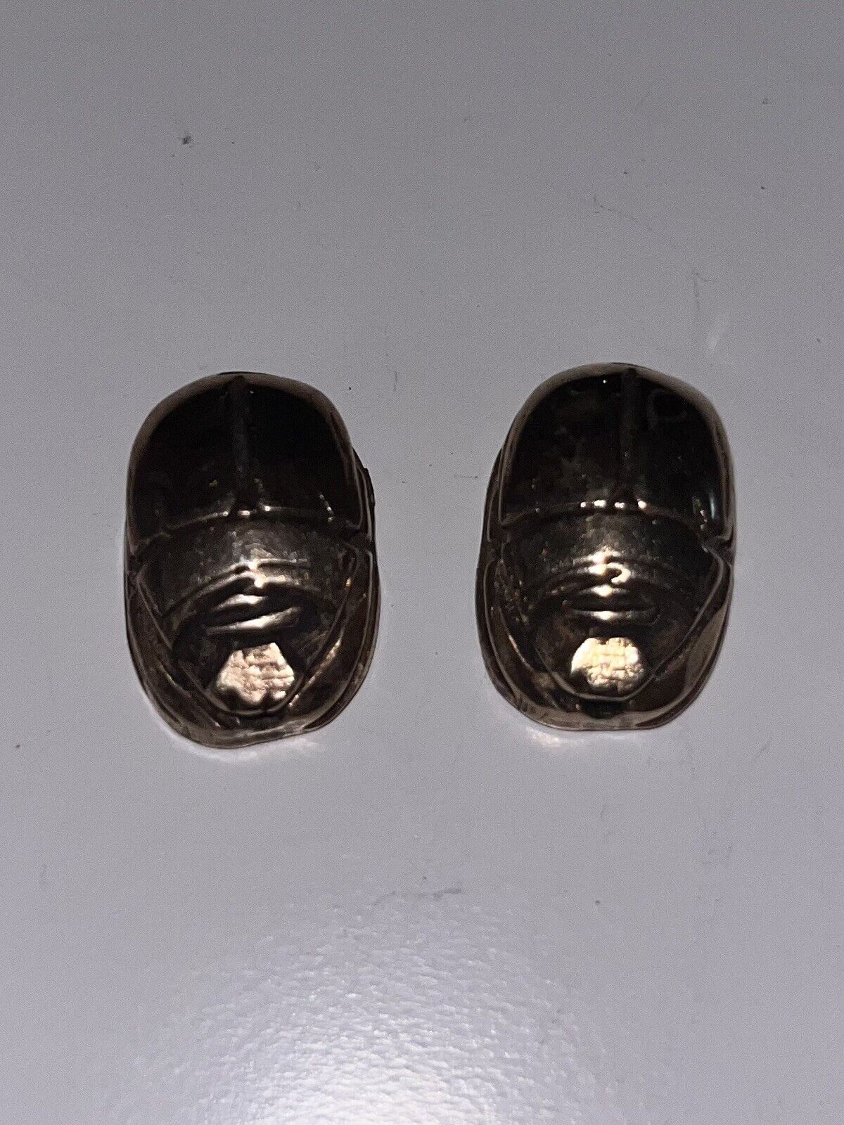 Set Of Two Vintage Egyptian carved stone scarab with hieroglyphs