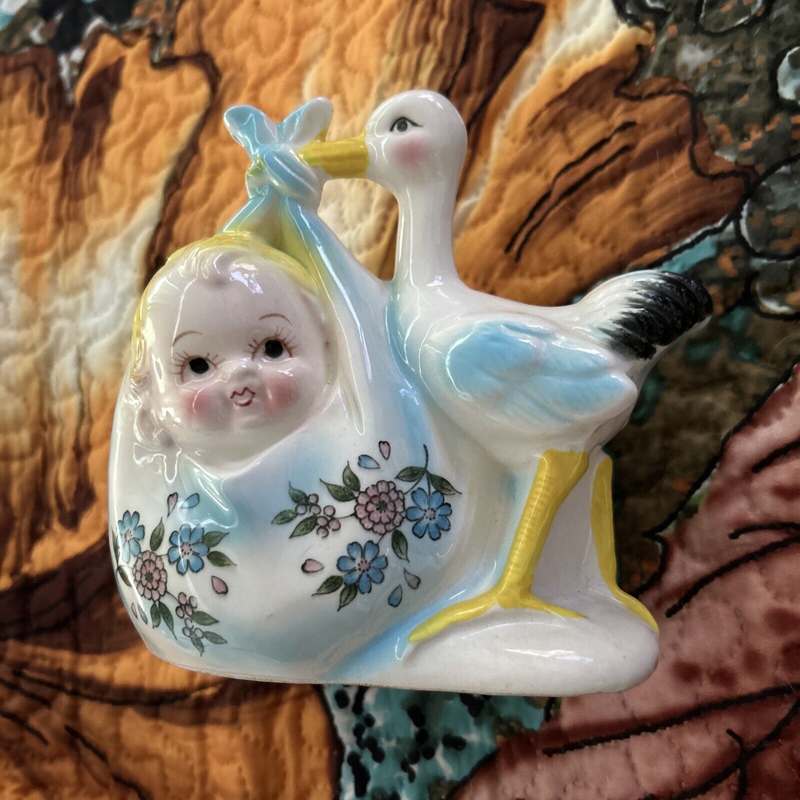 Vintage Inarco Stork Baby Planter Blue Made in Japan E- 6389