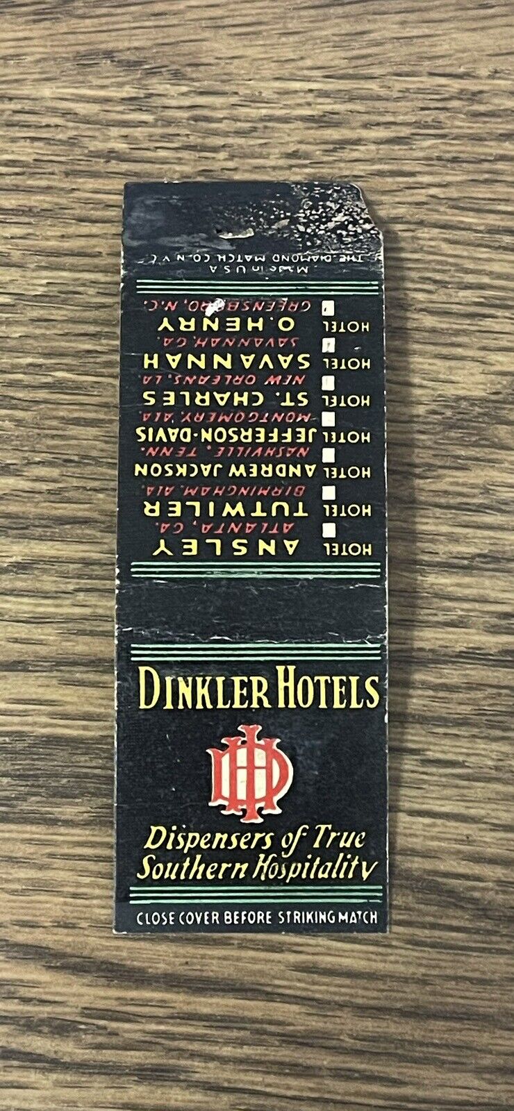 Dinkler Hotels Atlanta, GA Bobtailed Matchbook Cover
