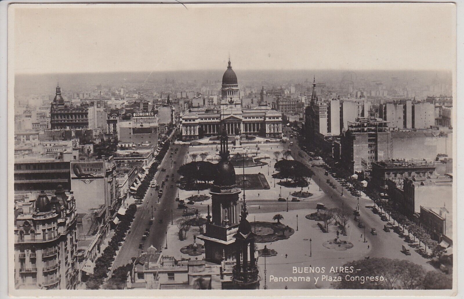 Buenos Aires, Argentina. Panorama y Plaza Congreso Vintage Real Photo Postcard