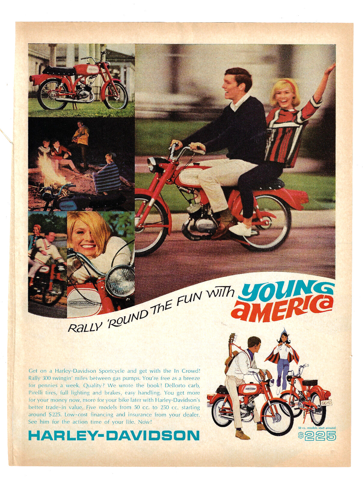 Harley Davidson Print Ad Motorcycle Advertising Vintage 160s Sportscycle Scooter