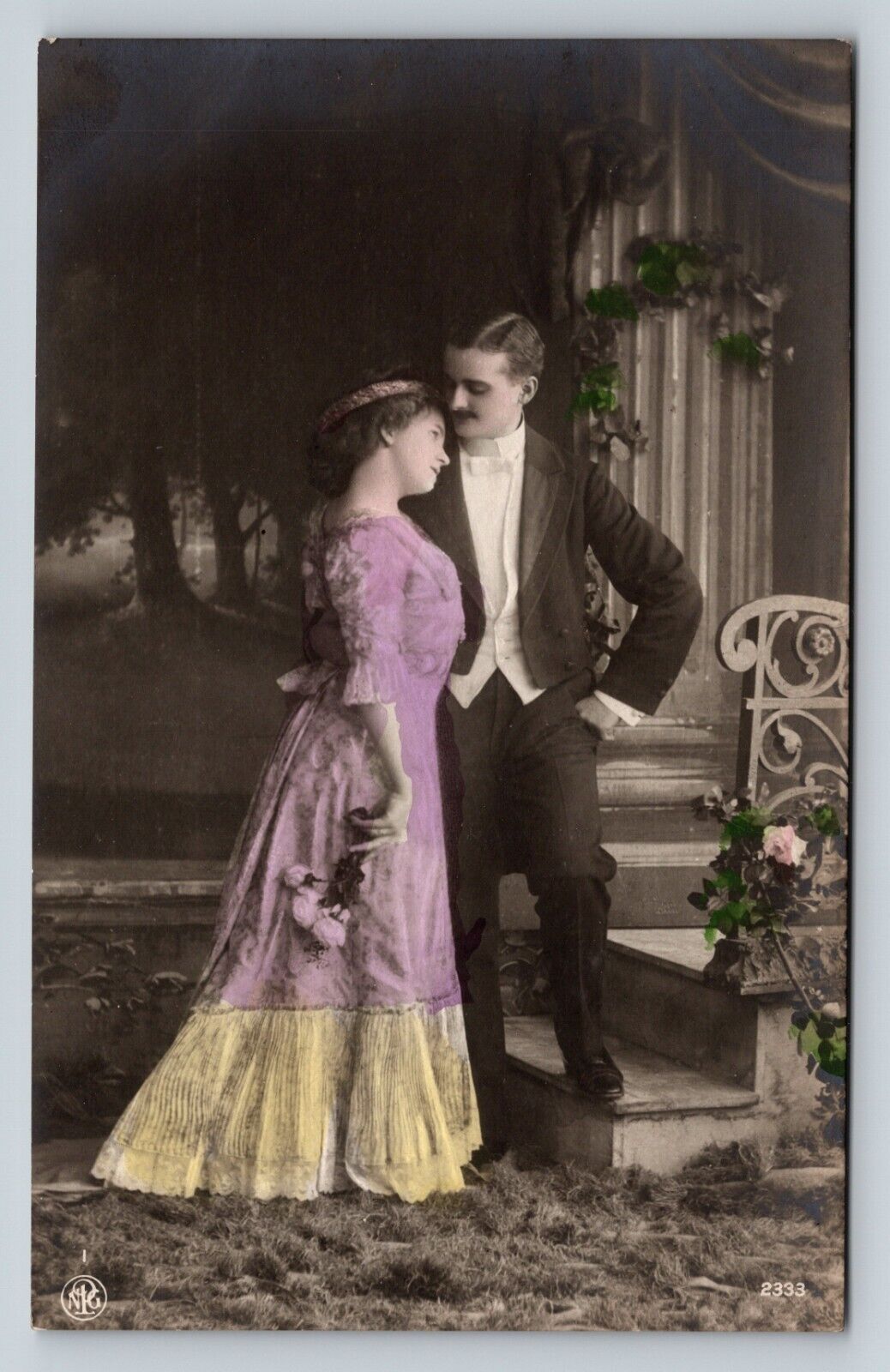 RPPC Early 1900s Couples in Love Color Tinted Studio Photo Postcard
