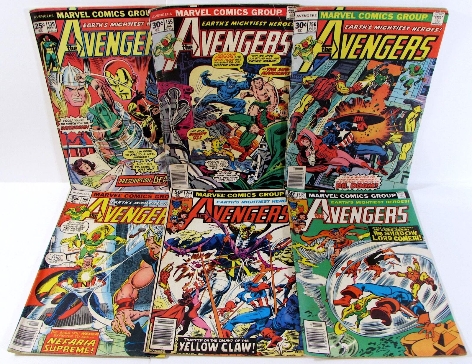 Avengers Lot of 6 #139,155,156,166,204,207 Marvel (1975) 1st Print Comic Books