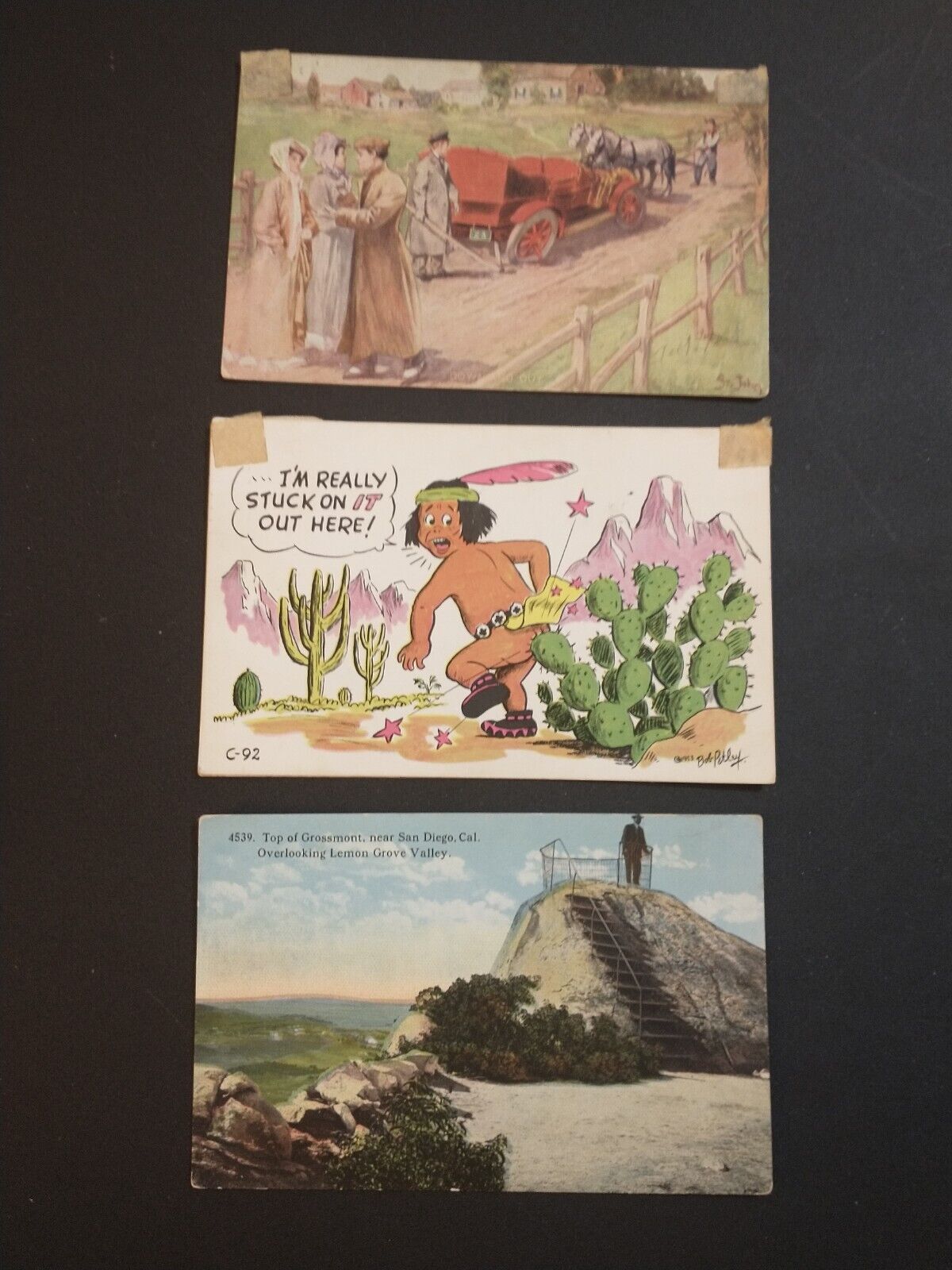 LOT of 3 Vintage Colored Divided Postcards Antique 