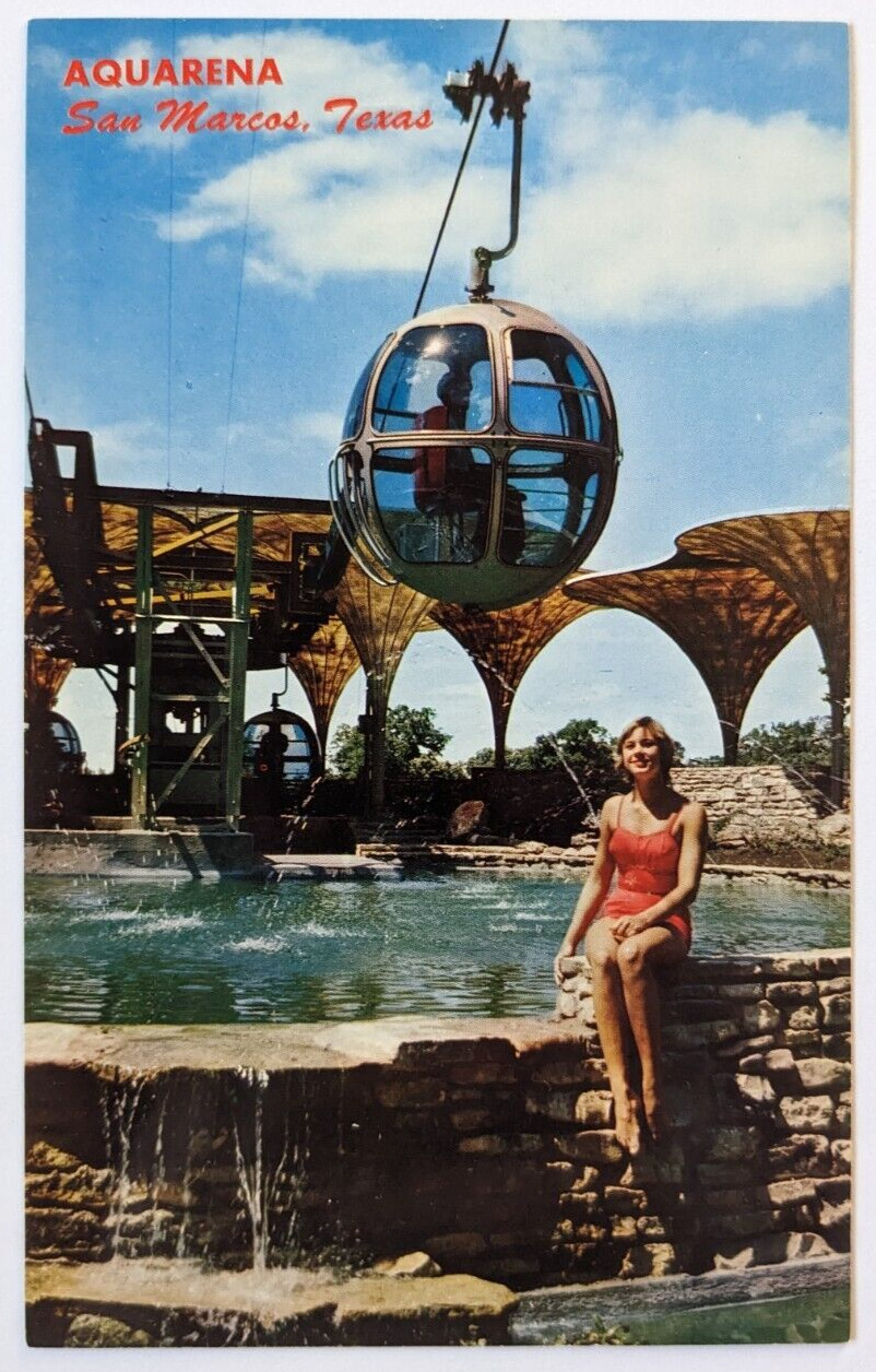 Aquarena San Marcos, Texas Aquarena Skyride Lovely Aquamaid Vintage Postcard A7