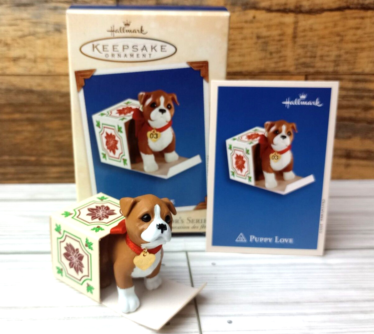 Hallmark Keepsake Ornament Puppy Love Boxer in Gift Box 2003