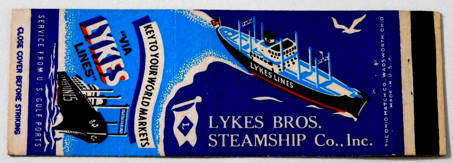 LYKES BROTHERS STEAMSHIP CO. MATCHBOOK COVER *ROUTES FROM U.S. GULF PORTS
